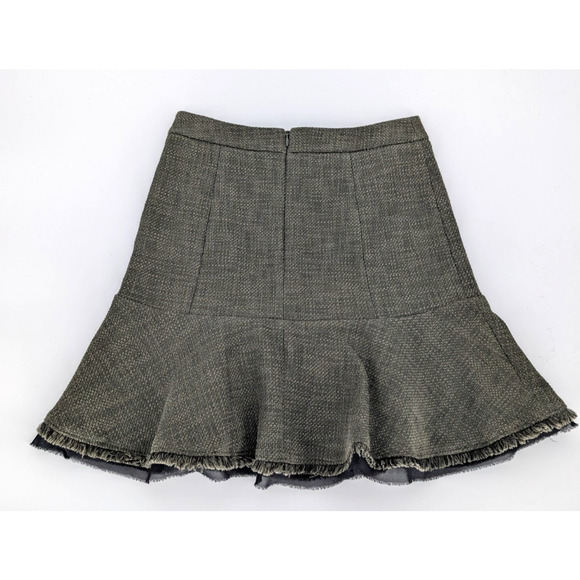 Ann Taylor Olive Tweed Drop Waist Chiffon Layered Preppy Peplum Skirt Size 2 - Picture 6 of 10